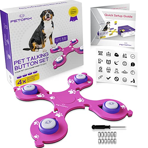 PETOPIX Dog Talking Button Set with NonSlip Pad (Pink) 4X Recordable