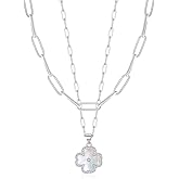 ITS4YEO Four Leaf Clover Pendant Necklace Double Layer Chain 14K Gold Plated Birthday Valentine's day Jewelry Gift for Women Wife