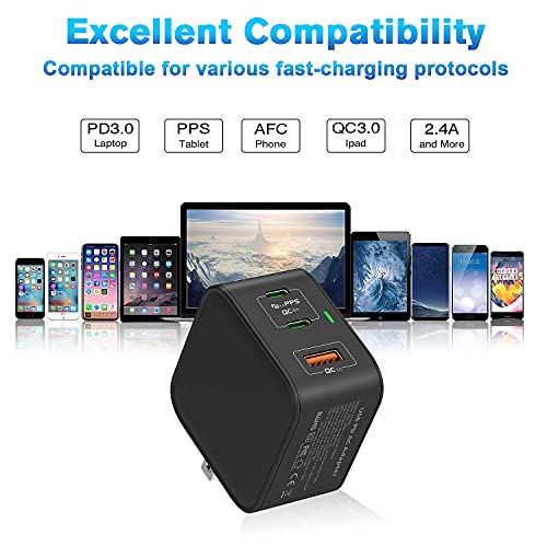 USB C Wall Charger, 65W 3-Ports Charger with 45W USB C Power Adapter, 20W USB-C Port, 22.5 USB-A Port, GaNTech, Foldable Plug, Compatible with MacBook, USB-C Laptops, iPad Pro, iPhone, Galaxy