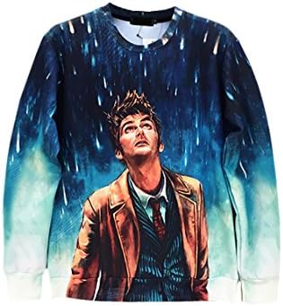 Pink Wind Blue Raining Men Print Crew Neck Sweater Sweatshirt(L)