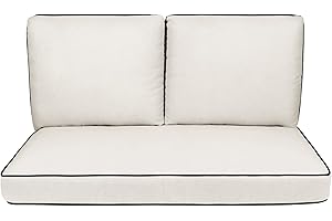 Quality Outdoor Living Universal Deep Seat Loveseat Cushion Set-UV Resistant & Comfortable Patio Furniture, 46 x 26, Linen/Black Piping