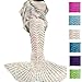 DDMY Mermaid Tail Blanket for Kids, Teens and Adult, Handmade Wave Blankets Crochet Knitting, White