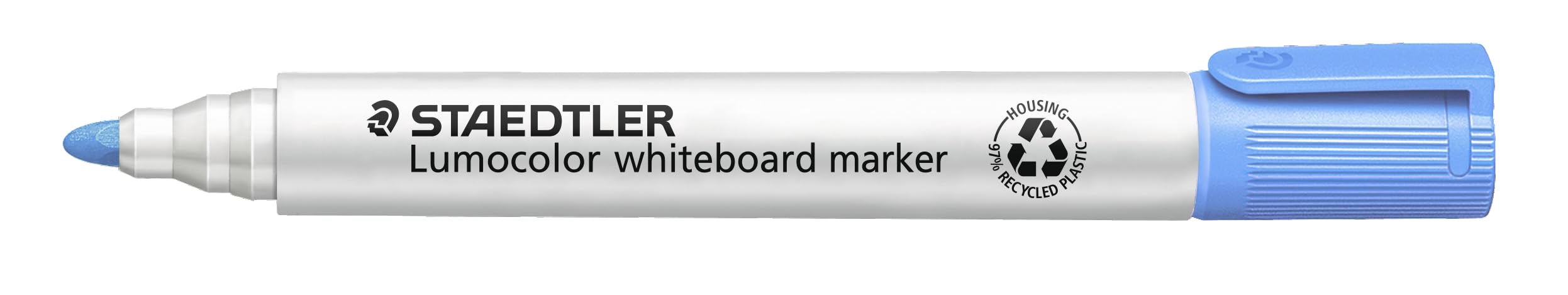 Staedtler Whiteboard Marker Lumocolor, Light Blue, Line Width 2.00 mm, Quick-Drying, Low Odour, Long Life, Blocked Tip, 10 Whiteboard Markers in Folding Box, 351-30
