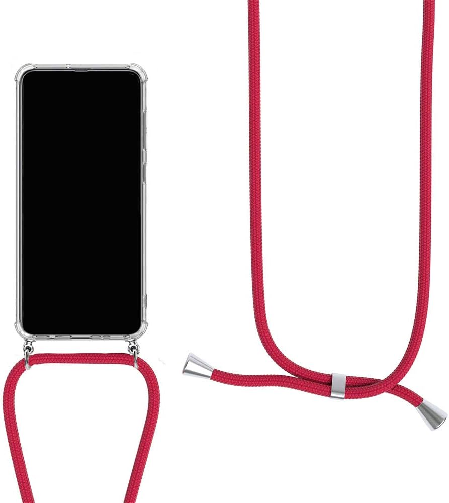 Orgstyle Crossbody Case for Samsung Galaxy S20 Plus 5G, Transparent Silicone Soft TPU Cover with Adjustable Cord Strap, Flexible TPU Bumper Cover Smartphone Necklace Case, Red