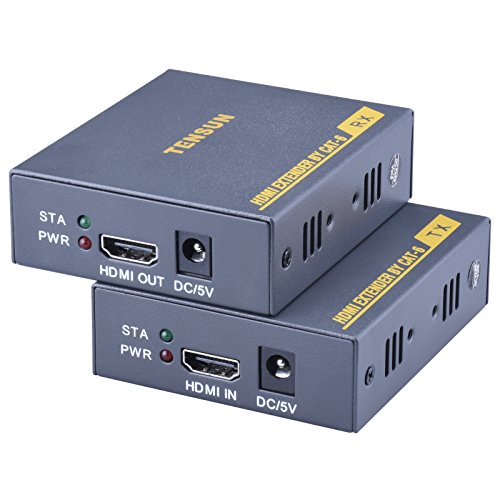 Tensun HDMI Extender (one sender unit and one receiver unit) Over Single Cat 5e / 6 /7 Ethernet Cable Supports 3D 1080P EDID Up to 60m/200ft