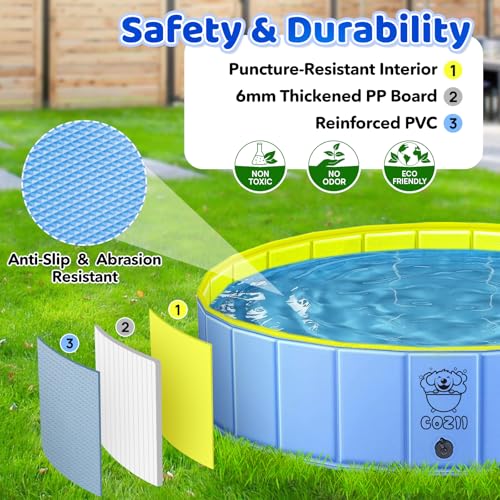 COZII Dog Paddling Pool, 120 x 30cm Dog Pool Foldable, Large Paddling Pool for Dogs Non-Slip, Upgraded Durable 6mm PP Board & Hard PVC, Portable Swimming Pool for Kids, Doggy, Pets