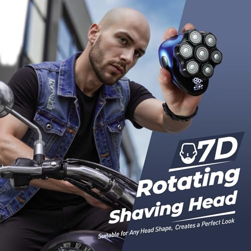 Xcdgiogw 7D Electric Head Shaver: Head Shavers for Bald Men - Waterproof Wet Dry Razor for Men Daily - Smart LED Display, 90-Min Runtime & Type-C - Classic Motorcycle Style