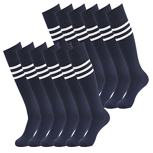 Unisex Long Tube Dresses Knee High Stripe Stockings Athletic Team Sports Socks Pairs of 3, 6 or 12