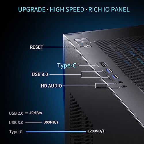 MUSETEX PC Gehäuse ATX Vorinstallation 6 PWM ARGB-Lüfter, Mid Tower ATX Computer Gehäuse mit Panoramadoppelglas, Type-C Gaming PC Gehäuse, Schwarz(K2) thumbnail 3