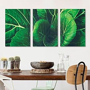 3 Panel Canvas Wall Art - Leaves Green Vegetable - Giclee Print Gallery Wrap Modern Home Art Ready to Hang - 16"x24" x 3 Panels