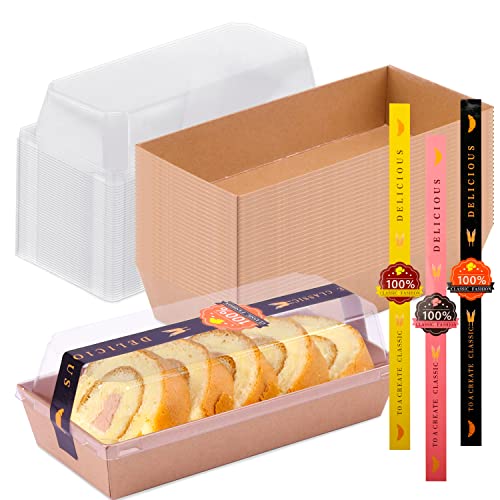 50 Sets Roll Cake Box, Swiss Roll Plastic Containers Sandwich Paper Box