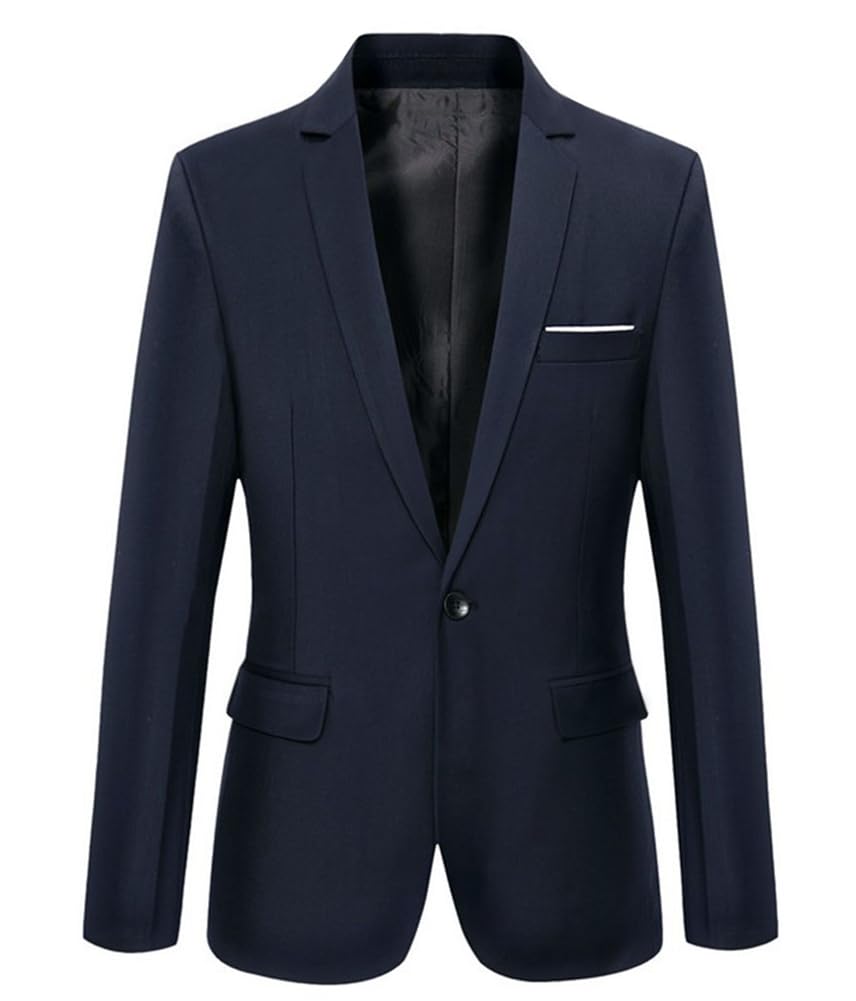 Photo 1 of (large)Beninos Mens Blazer Jacket Slim Fit Casual One Button Sport Coats (302 Navy, L)