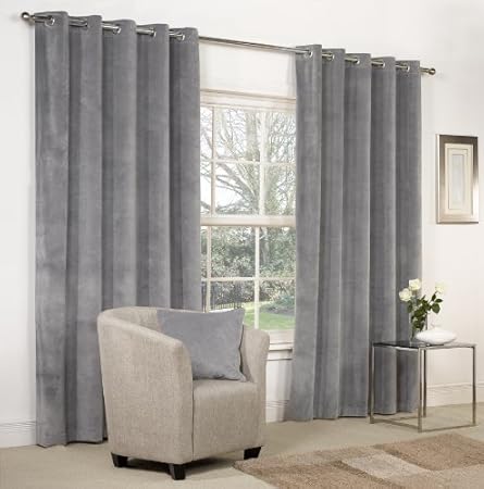 Dove Grey Velvet Ring Top Eyelet Curtains 46 X 54 Fully
