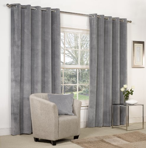 Dove Grey Velvet Ring Top Eyelet Curtains 66 X 54 Fully