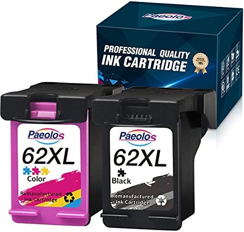 Paeolos Remanufactured Ink Cartridge Replacement for HP 62 XL 62XL for HP Envy 5640 5540 5660 7645 7644 Officejet 5740 8040 OfficeJet 200 250 Printer (1 Black 1 Tri-Color)