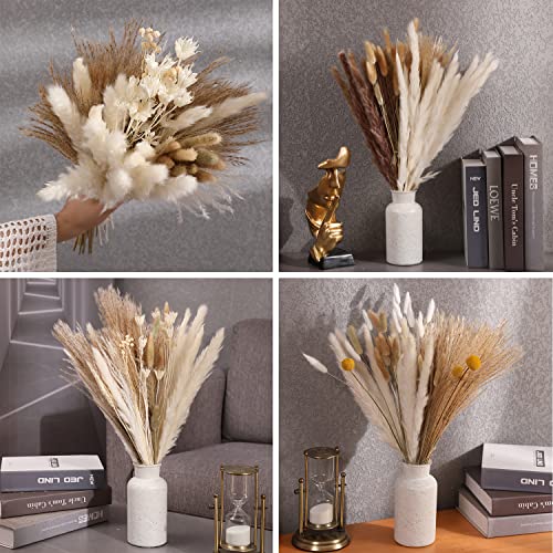 Natural Dried Pampas Grass - Boho Home Dried Flowers Decor – Includes 17 Inch White Pompous Grass, Bunny Tails, Natural Reed Grass –Fluffy Dried Flowers for Home Office Wedding Flower Arrangements