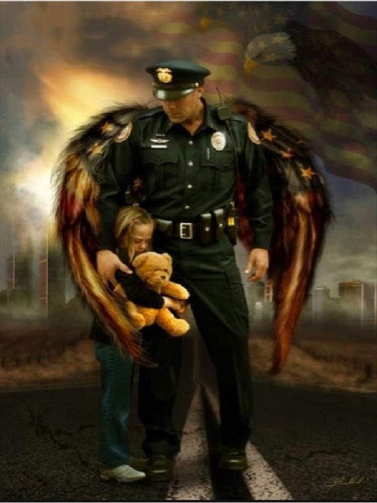 Zimal Full Round DIY Diamond Embroidery Police and Child 5D Diamond Painting Rhinestone Mosaic Home Decor Wall Stickers 11.8 x 15.8 Inch