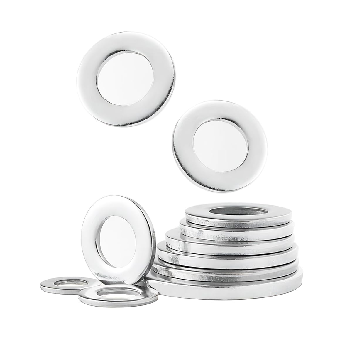 Qrity 20PCS Round Screws Bolts Washers, Carbon Steel Flat Washer, Seal Washer Spacer, Flat Plain Repair Washers for Factories Repair, Automotive, M8 x 16mm, Silver