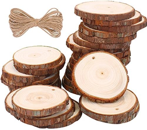 Loveself Natural Wood Slices 30 Pcs Unfinished Predrilled with Hole 1.9"-2.4" Round Discs Wooden Circles for Centerpieces Coasters Christmas Ornaments DIY Crafts (30 Pcs)