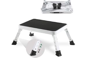 Adjustable Folding One Step Stools for Adults, Heavy Duty Metal Step Stool for Kids/Seniors, Foldable Camper/RV Step Stool, Portable Small Stepping Stool for College Dorm Bed/Kitchen/Car by OOSOFITT