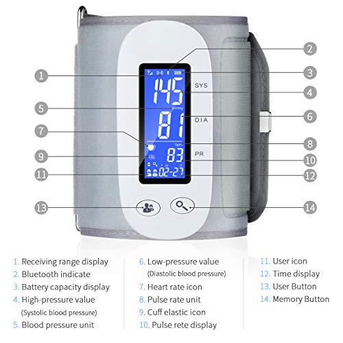 Bluetooth Blood Pressure Monitor, Digital Automatic Blood Pressure Cuff Wrist, FDA Approved Large Screen 2*500 Memory Blood Pressure Machine, Upper Arm BP Monitor Cuff with APP for Apple iOS & Android