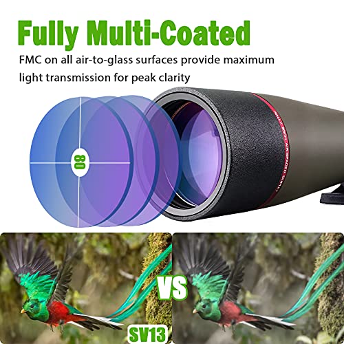 Svbony SV13 20-60x80 Bird Watching Scope with Smartphone Adapter, HD FMC Waterproof Spotting Scope with Carry Bag, Porro Prism Spotting Scope for Sports Shooters Wildlife Scenery