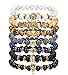 Thunaraz 7PCS Tiger/Lion/Dragon/Panther/Fox/Skull/Solider Charm Lava Onyx Bracelet Men Women 8MM (C: Multiple Stone)