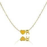 ZOORON Gold Heart Initial Necklace for Women - 18K Gold Plated Letter A-Z Pendant Necklace Dainty & Trendy Heart Necklaces, Tiny Personalized Pendant Name Birthday Gifts