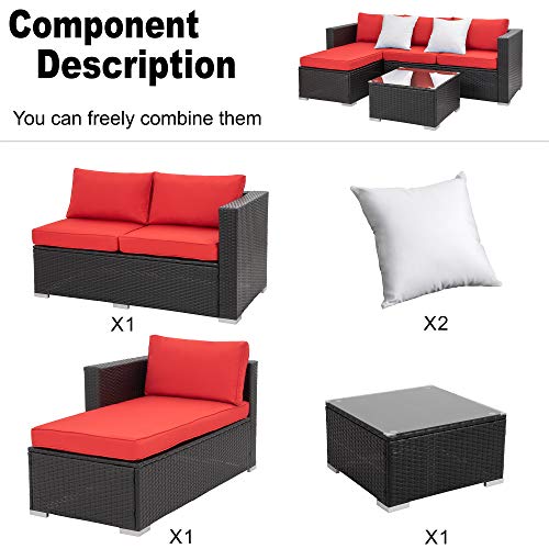 Walsunny-Outdoor-Furniture-Patio-SetsLow-Back-All-Weather-Small-Rattan-Sectional-Sofa-with-Tea-TableWashable-Couch-CushionsUpgrade-WickerBlack-Rattan-3-Piece-Red