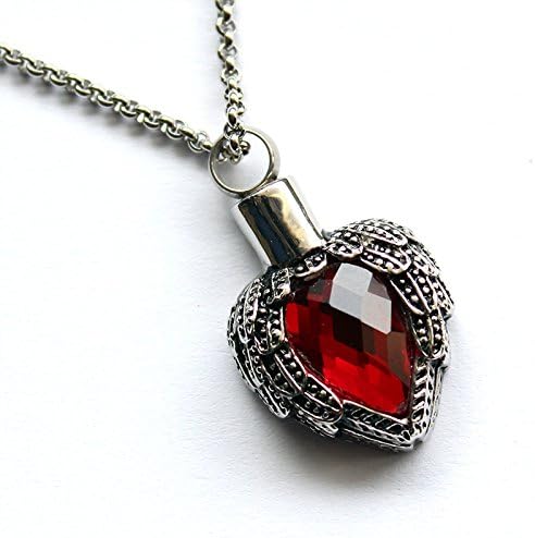 Zahara Memorial Urn Necklace (20 Inches) with Velvet Pouch & Fill Kit | Ruby Angel Heart Pendant and Chain (Nickel Free)