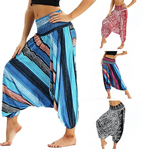 Yoga Pants,Women Casual Loose Yoga Trousers Baggy Boho Aladdin Jumpsuit Harem Pants (Light Blue, Free Size) - Thumbnail 6