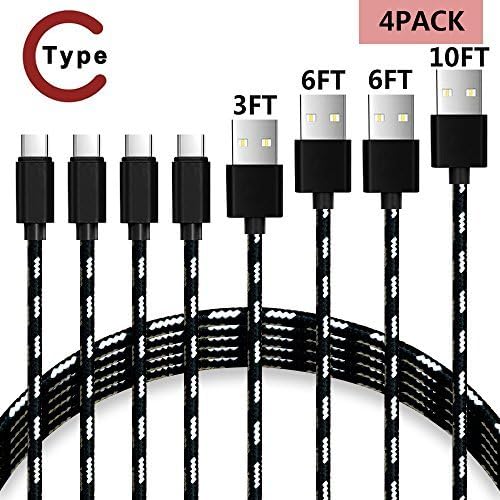USB Type C Cable, Edota 4Pack 3FT 6FT 6FT 10FT Type-C to USB 3.0 Nylon Braided Fast Charging Sync Cable for Nintendo Switch,Samsung Galaxy S8 Plus,Lumia 950/950xl, Nexus 5X6P, OnePlus 2 and More