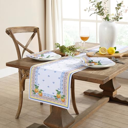 Elrene Home Fashions Capri Lemon Mediterranean Spring/Summer Fabric Table/Console Runner, 13x70