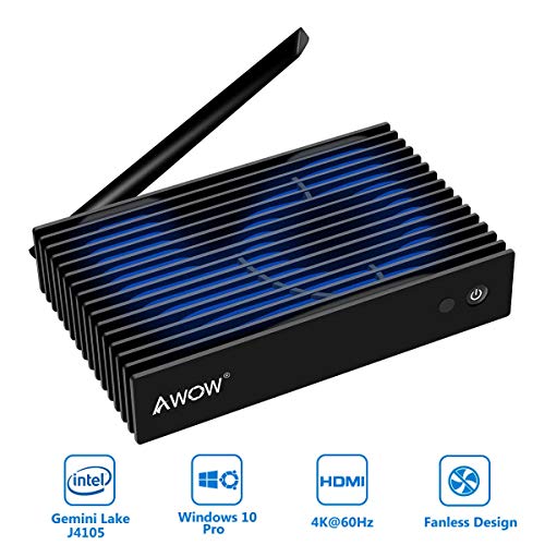 AWOW NV41 Fanless Mini PC, Intel Gemini Lake J4105 4K@60HZ Windows 10 Pro Desktop Computer, 4GB DDR4 64GB /Support 2.5″ SATA HDD/M.2 SSD/Dual Band Wi-Fi/Gigabit Ethernet Mini Computer