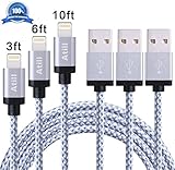 Atill Lightning Cable 3Pack 3FT 6FT 10FT Nylon Braided Charging Cord USB Charger for iPhone 7,7plus,6s,6, 6plus,6s plus, iPhone 5s 5 5c SE, iPad & iPod -White