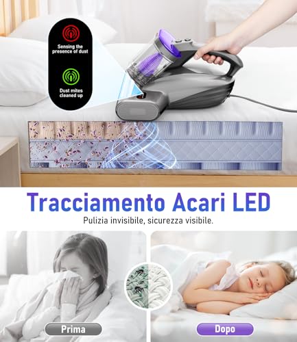 PEXCHO Mattress Topper with UV Light, HEPA Filter and Drying at 65°C, 500W Vacuum Cleaner for Mattresses Removes 99% of Allergens, Cleaning Mattress, Sofa, Fabrics and Beds
