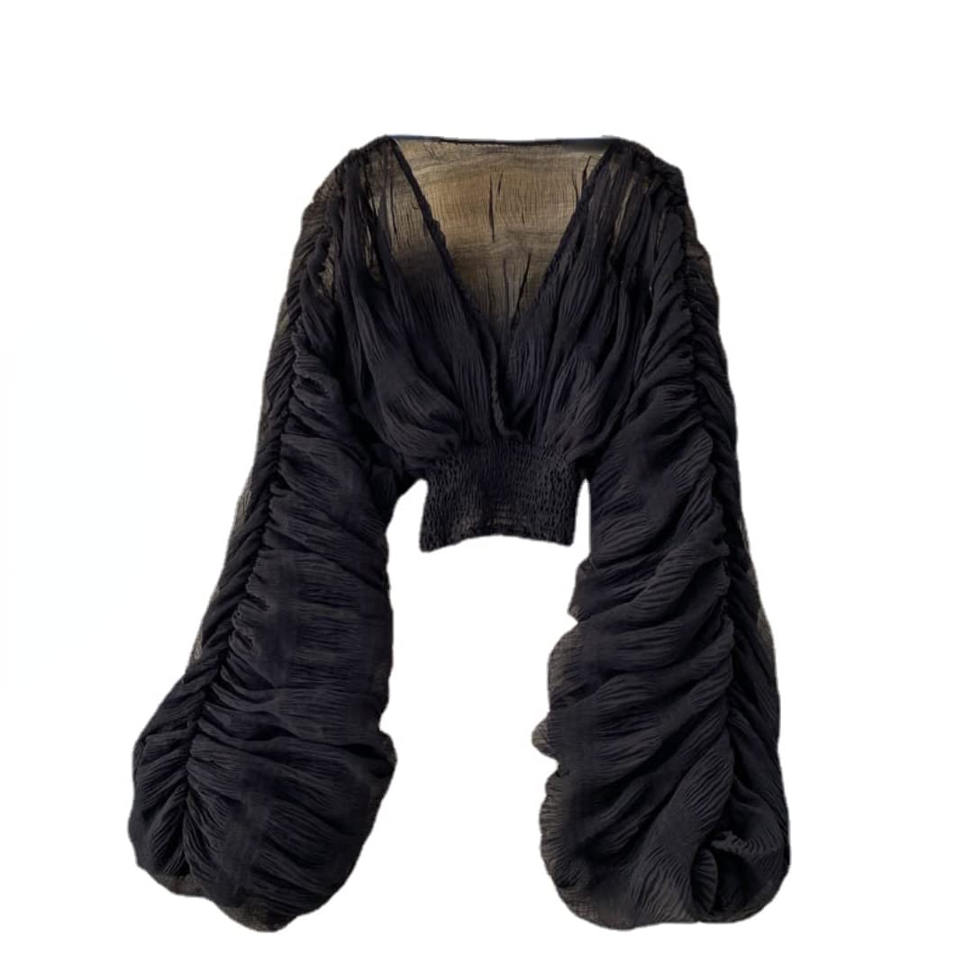 Photo 1 of Bell Sleeve Tops for Women Dressy Tops for Evening Wear Lace Blouses for Women (Black,One Size,One Size)
