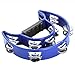 Half Moon Musical Tambourine (Blue) Double Row Metal Jingles Hand Held Percussion Drum with Ergonomic Handle Grip