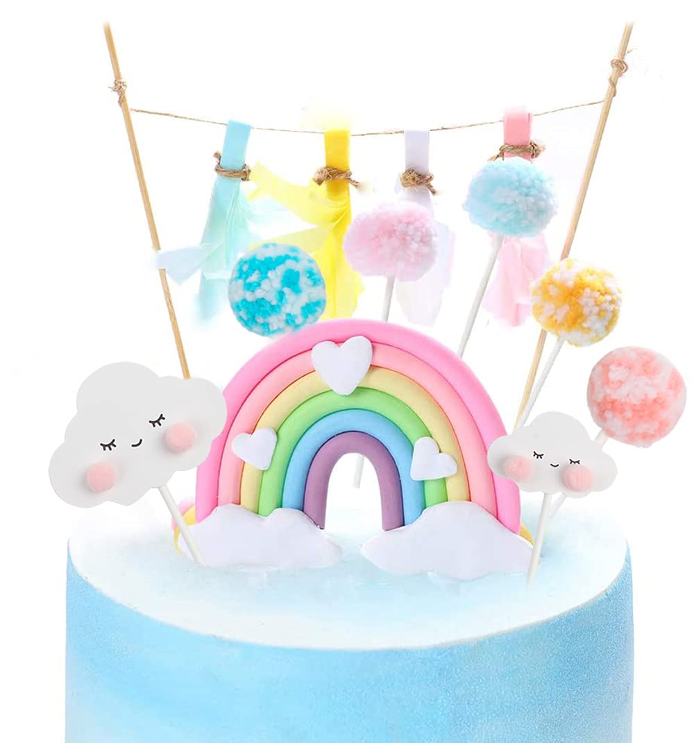 VEYLIN Cake Topper Kit, Birthday Rainbow Cloud Cake Topper Kids Cake Decoration for Birthday Baby Showr Party