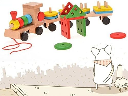 Cibo Wooden Toys Stacking Train Geometric Stacker Building Blocks Education Toy For Toddlers Kids Children