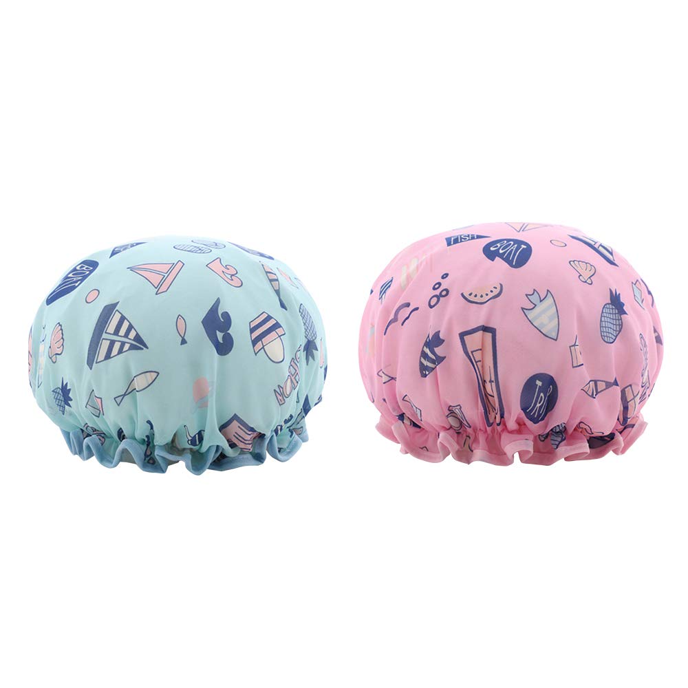 YOFASEN 2/4 pcs Double Layer Bath Cap Thick Satin EVA Shower Cap, Waterproof Elastic Bath Cap for Women Girls Shower Spa Salon