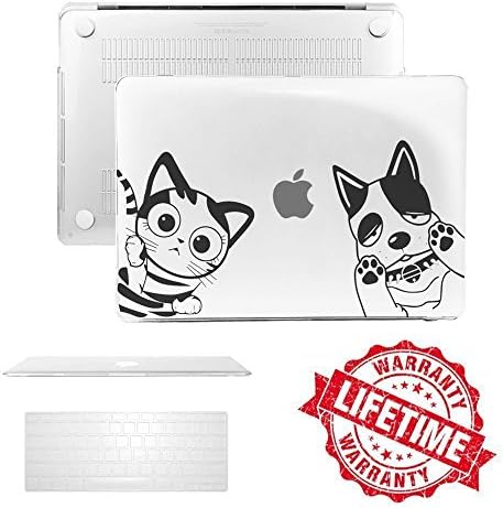 Macbook Air 13" Case, IC ICLOVER [Cat &amp; Dog Series] Unique Cartoon Pet Design Ultra Slim Glossy Plastic Protective Hard Case Cover &amp; Keyboard Skin for Macbook Air 13.3"(A1466/A1369) - Crystal Clear
