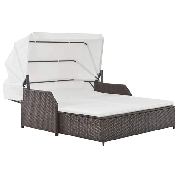 vidaXL Sonnenliege Sonnendach Poly Rattan Doppelliege Gartenliege Relaxliege