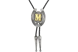 Btilasif Initial Letters A-Z Bolo Ties Western Cowboy Leather Necktie Outfit Halloween Costume Accessories Tie for Men Women