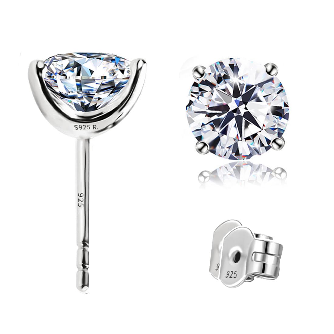 Photo 1 of "STUNNING FLAME" 18K White Gold Plated Sterling Silver Cubic-Zirconia Stud CZ Earrings | 1ct