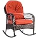 Tangkula Wicker Rocking Chair Outdoor Porch Garden Lawn Deck Wicker Rocker Patio Furniture w/Cushion (Colourful Cushion)