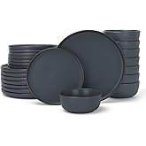 Famiware Mercury 24 Pieces Dinnerware Sets, Plates and Bowls Sets for 8, Microwave and Dishwasher Safe Dish Set, Charcoal