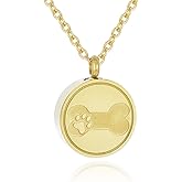 Loybora Round Pet Urn Pendant Necklace, Dog Paw Print and Bone Engraved Cremation Jewelry for Ashes, Stainless Steel Dog Keepsake Jewelry Urn Necklaces for Ashes for Women Men