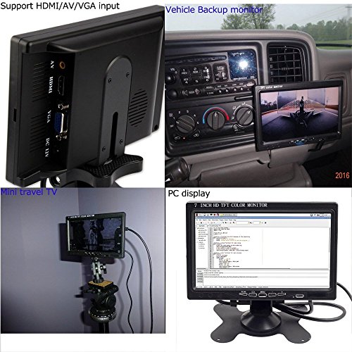 Camecho Mini PC CCTV Display Home Security Surveillance Screen 1024x600 7 inch HD LCD Car Backup Monitor Support HDMI / VGA / Video / Audio with free 5 mm AC Adapter
