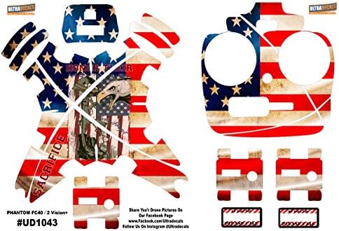 Ultradecal Fallen Soldier USA Flag DJI Phantom FC40 2 Vision+ Vinyl Skin Wrap Decal Sticker Radio Battery Tablet Holder Quadcopter